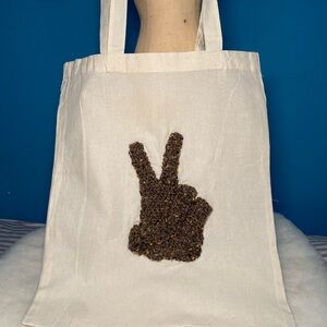 White Tote Bag with hand crochet